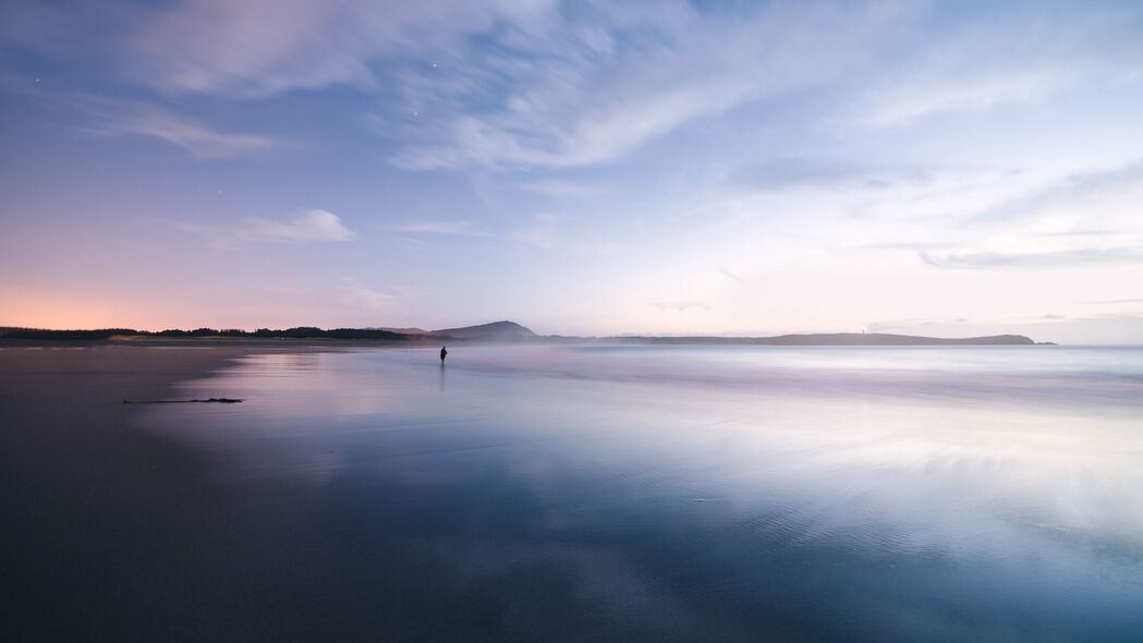 海岸日落孤独之美，超清4K海洋地平线壁纸（3840x2160）高清下载