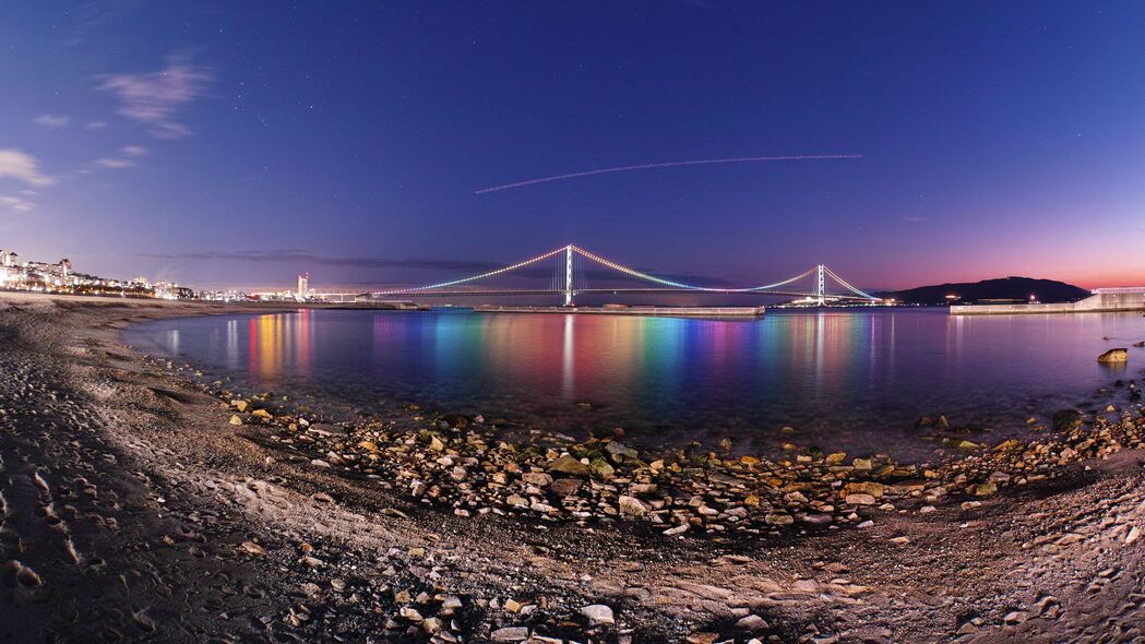 大桥之夜，日本Akashi Kaikyo海峡绝美4K风景壁纸（3840x2160高清下载）
