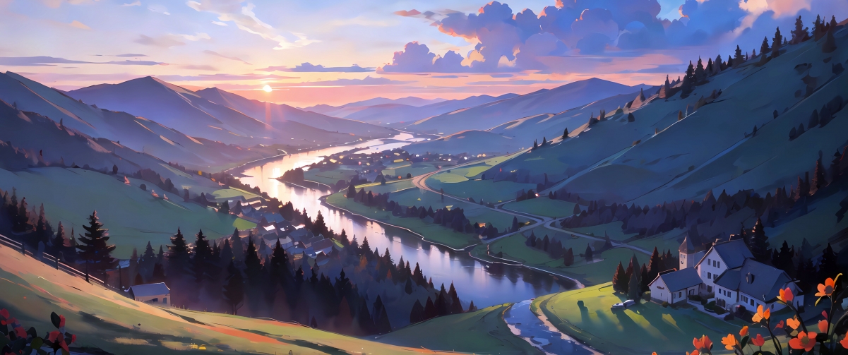 日落山谷高清4K带鱼屏壁纸，绝美风景，3440x1440分辨率畅享下载