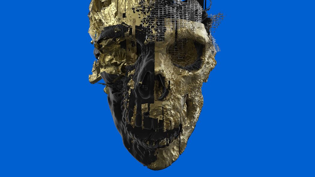 头骨金色骨架3D 4K壁纸，高清3840x2160背景图片下载