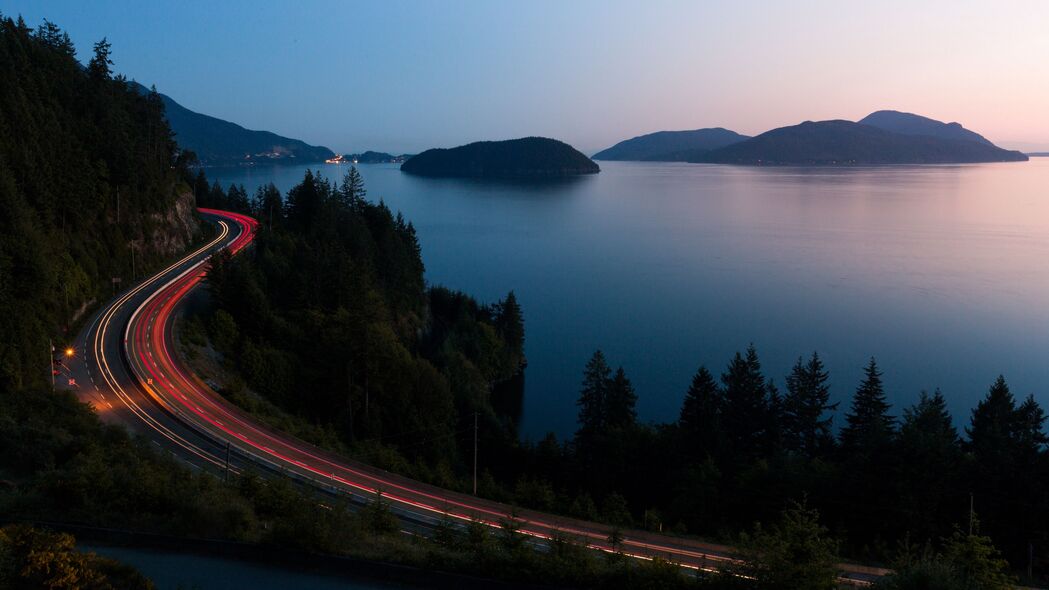 4K高清风景壁纸，路转弯处，海景光树美景，3840x2160壁纸下载