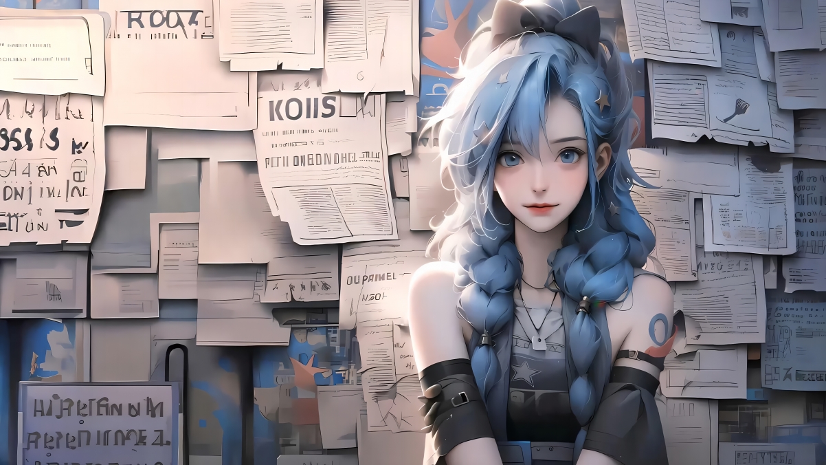报纸墙女孩金克丝，精选4K高清动漫壁纸，3840x2160分辨率，一键下载