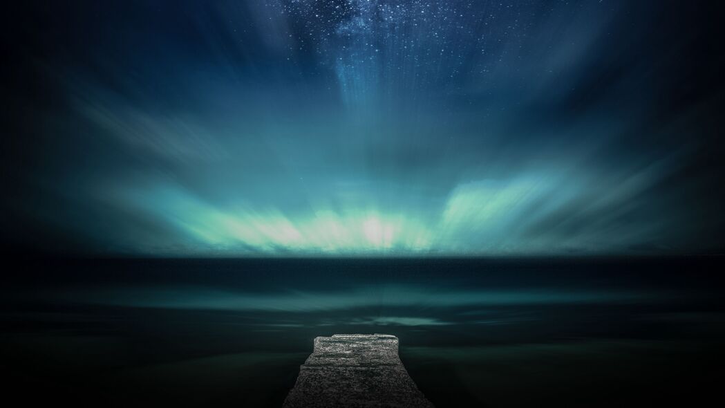 星空码头，夜晚海洋星光璀璨，4K高清壁纸3840x2160免费下载