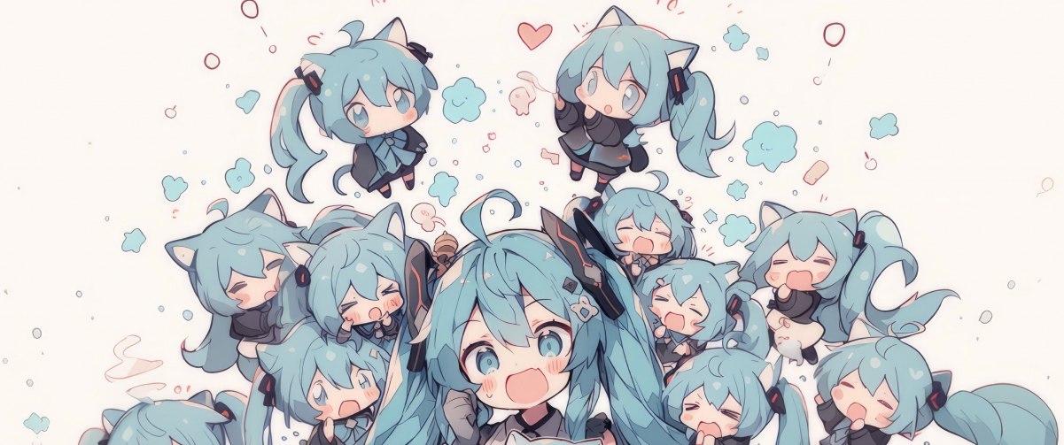 初音未来与小初音宝宝专属壁纸，3440x1440带鱼屏4K高清动漫美图，一键下载！