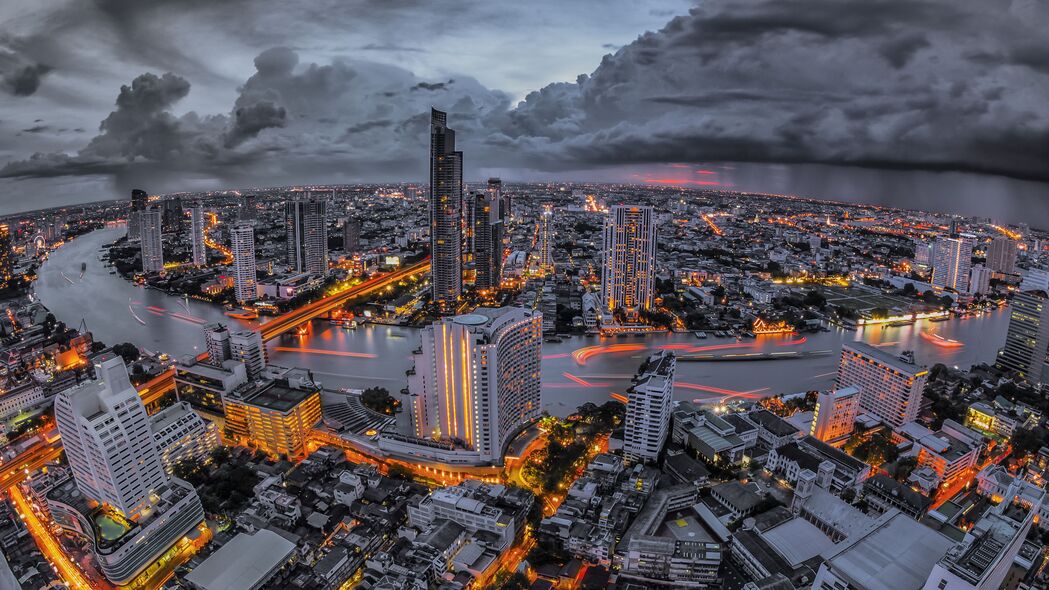 曼谷夜城盛景，摩天大楼俯瞰，大都市风采尽显，4K高清壁纸3840x2160下载