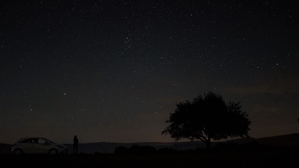 星空树夜，绝美4K壁纸，高清3840x2160背景图片，尽享夜晚天空之美！