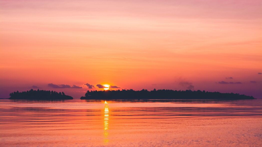 日落海景天际线树木天空美景，精选4K超高清壁纸，3840x2160分辨率，一键下载！