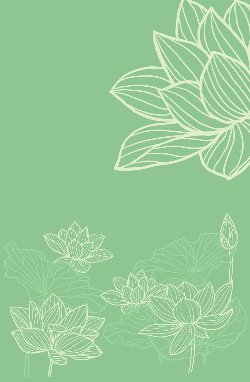 手绘荷花条纹素描图，绿色背景高清JPG，卡通手绘AI设计素材下载