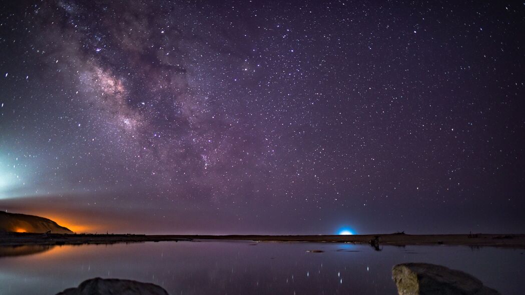 星空之夜，紫色梦幻4K壁纸，3840x2160超高清背景图片下载