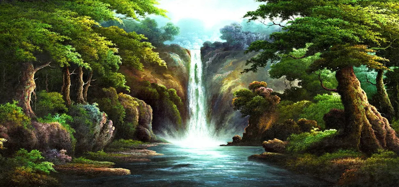 山水油画风景高清JPG，卡通手绘设计素材精选下载