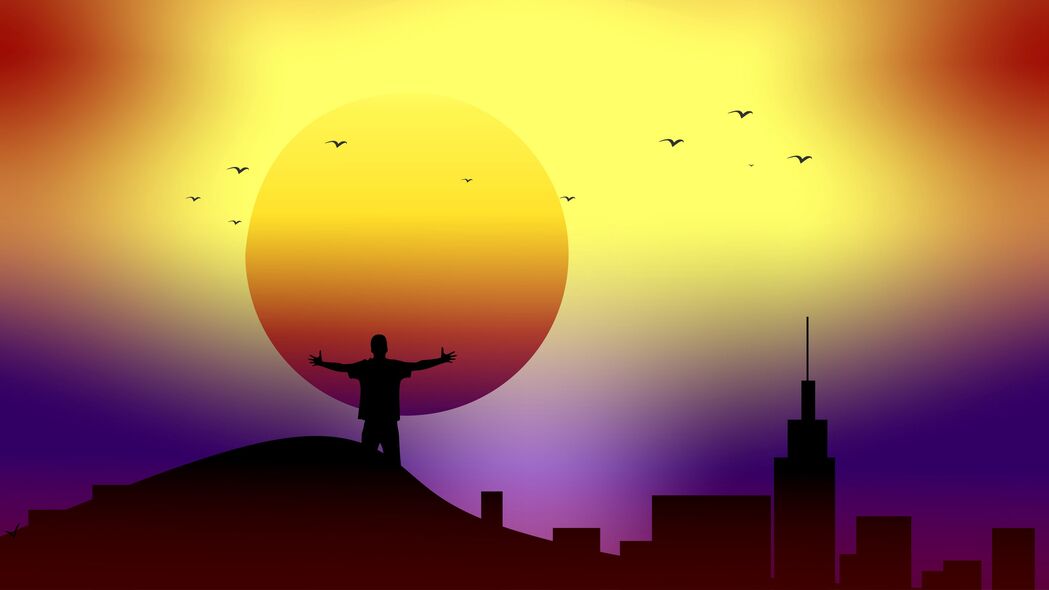人、自由、艺术、太阳与鸟，绝美4K壁纸，3840x2160高清背景图片免费下载