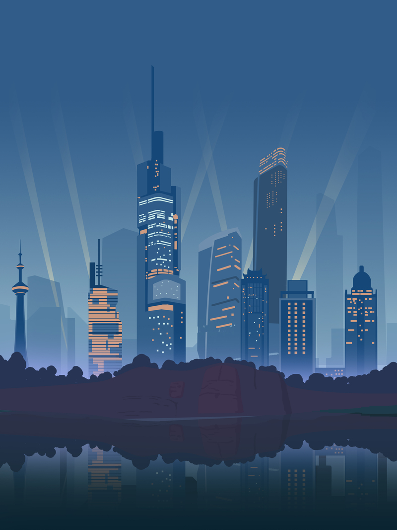 城市夜景剪影JPG高清图集，卡通手绘PSD素材下载