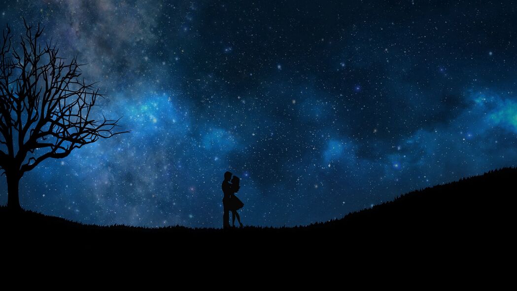 3840x2160超高清星空情侣剪影壁纸，浪漫爱情背景图片免费下载