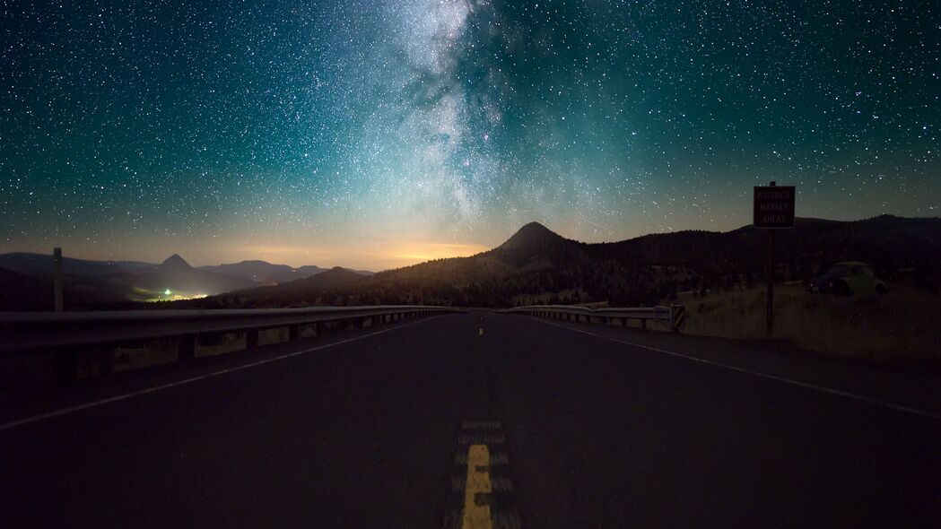 星空地平线，夜晚道路美景，3840x2160超清4K壁纸下载