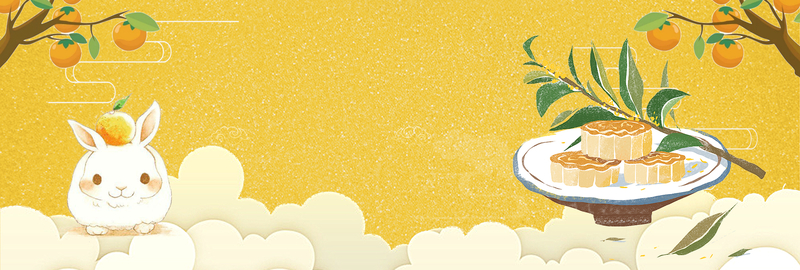 简约卡通手绘兔子月饼中秋淘宝banner，高清JPG+PSD设计素材，一键下载！