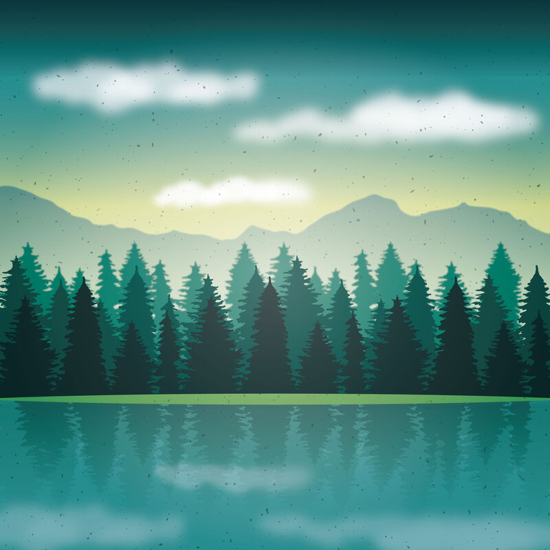 卡通插画山水丛林背景素材，高清JPG图片与手绘AI设计素材下载