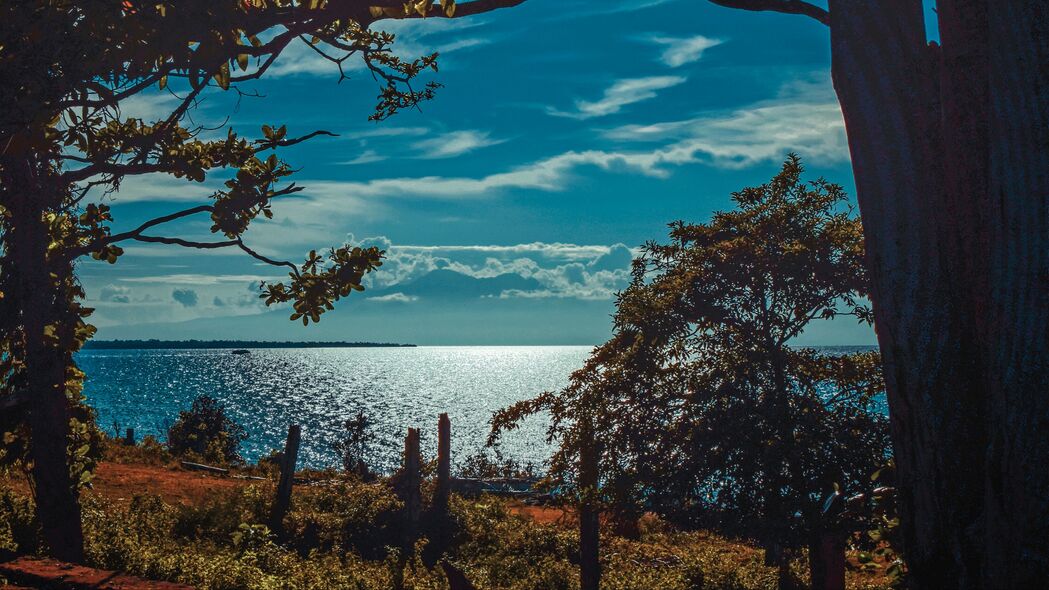 4K高清壁纸，河流海岸树木阳光美景，3840x2160分辨率超清下载