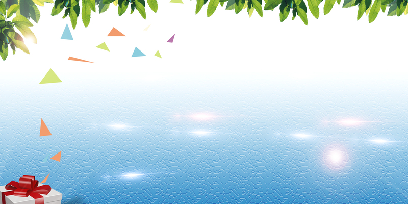 夏天绿叶PSD设计素材，高清JPG图片，浅蓝背景，质感纹理，免费下载