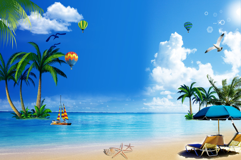 夏日沙滩饮料海报背景，高清JPG图片与PSD设计素材，免费下载！