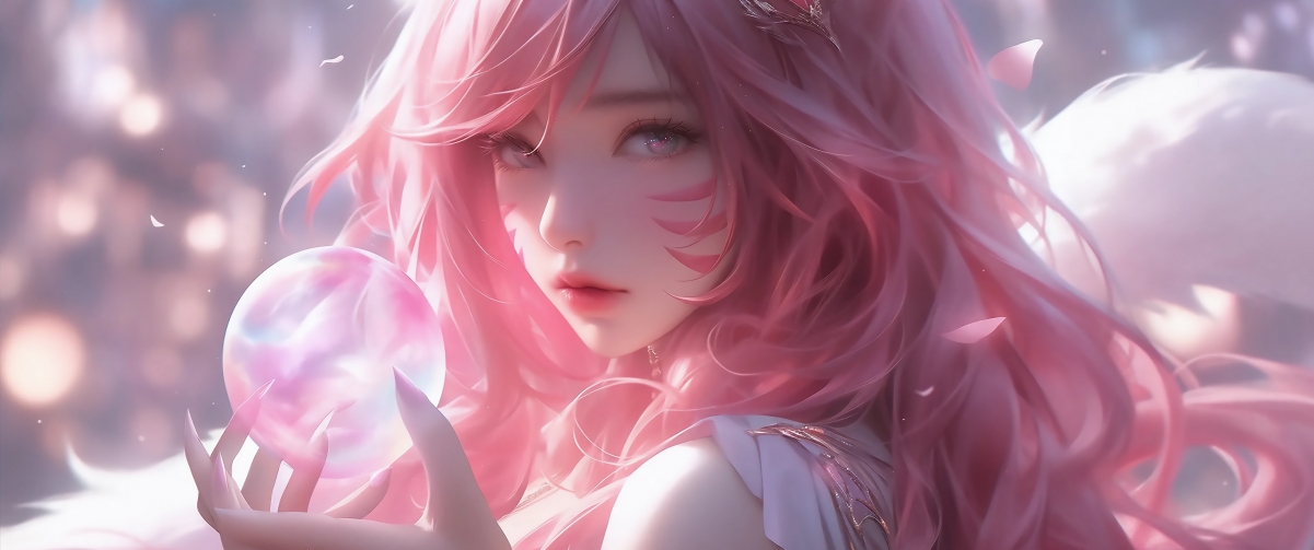 阿狸粉色秀发绝美壁纸，3440x1440带鱼屏4K动漫高清图片，一键下载！