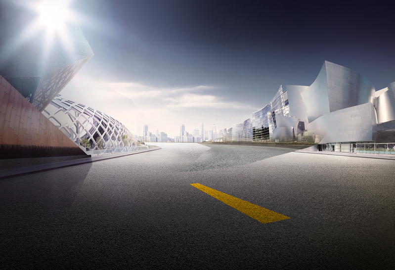 高清蓝天阳光风景建筑商务路面城市背景图片素材，JPG/PSD下载
