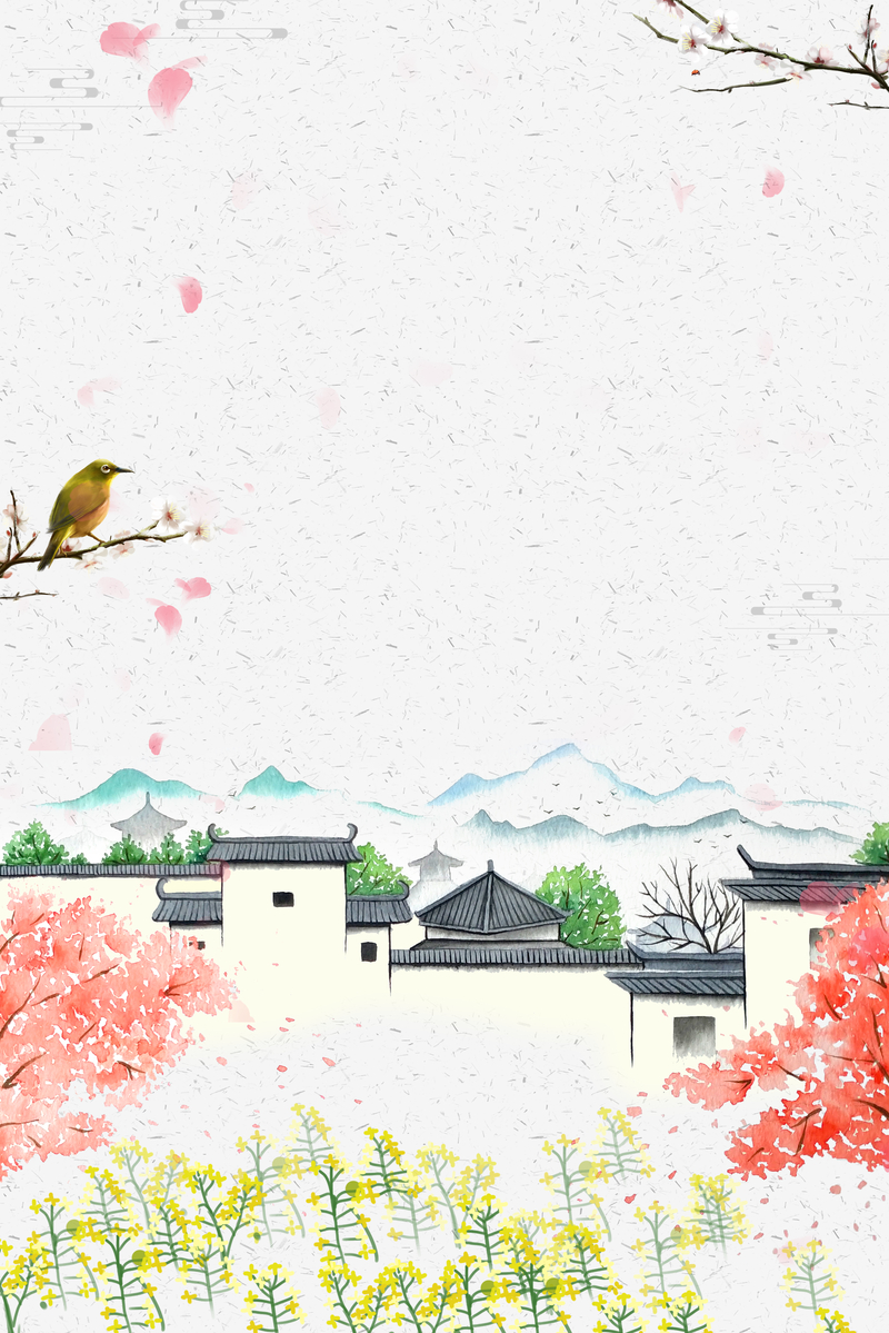 水墨花鸟背景图，复古中国风高清JPG/PSD设计素材下载