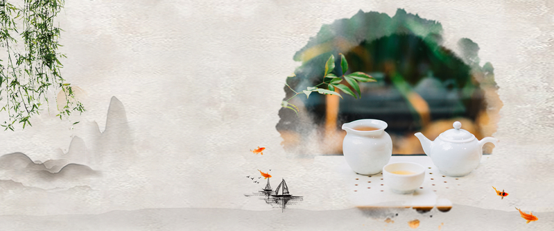 茶艺复古灰色banner，高清JPG与PSD设计素材，中国风元素下载