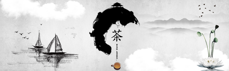 古风荷叶背景，简约中国风海报设计，高清JPG/PSD素材下载