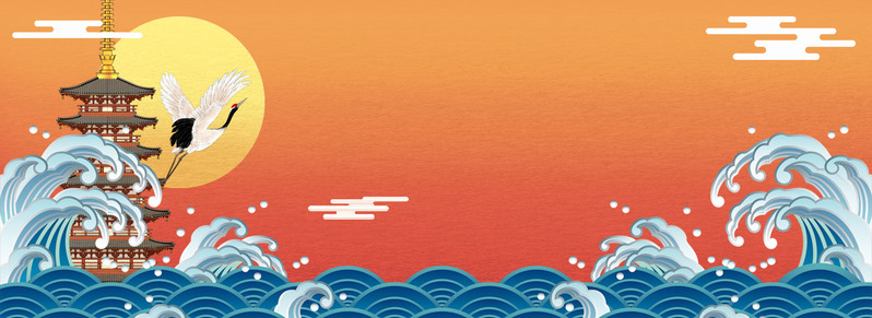 海上宝塔日出，复古中国风高清JPG/PSD设计素材免费下载