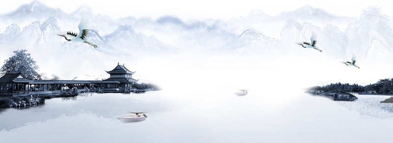 中国古风水墨山水画Banner背景，高清JPG素材，复古中国风设计，免费下载