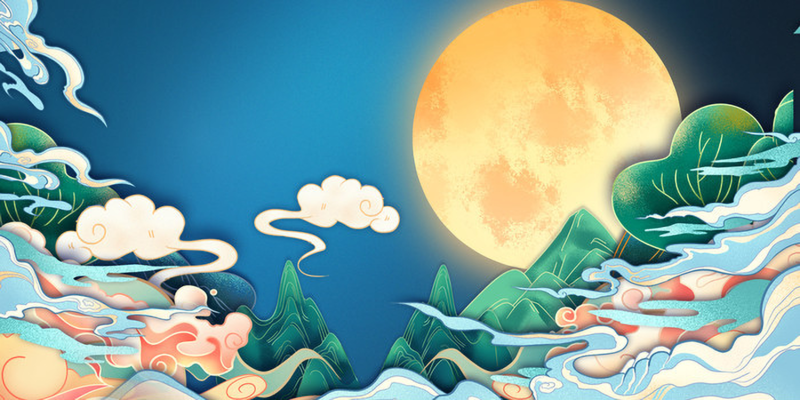 中秋节复古国潮插画背景，高清JPG设计素材下载