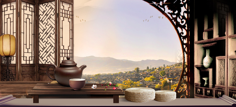中国风茶叶茶具设计素材，复古banner高清JPG与PSD下载