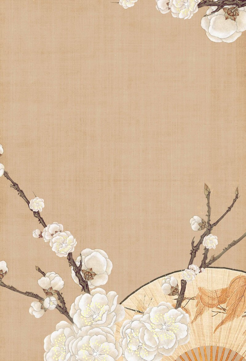 古典花朵折扇海报背景模板，复古中国风JPG/PSD设计素材，高清下载
