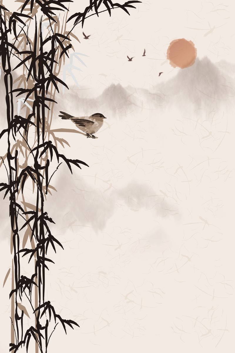 水墨竹枝背景图，复古中国风高清JPG/PSD设计素材下载