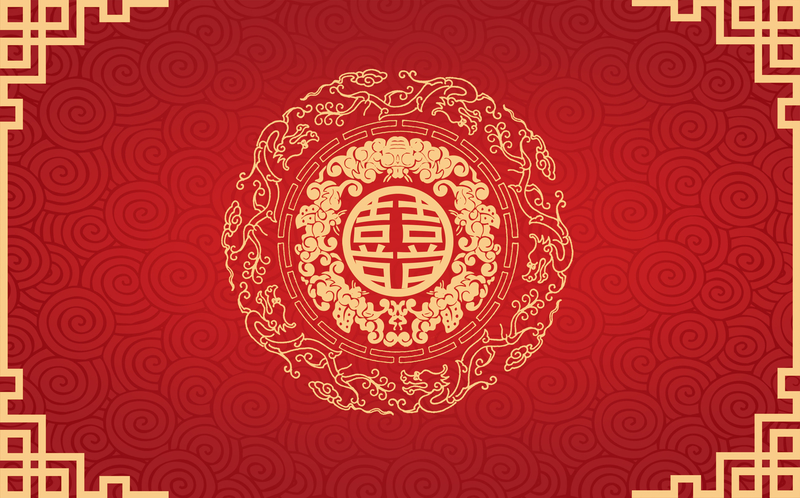 中式双喜婚礼背景，复古中国风高清JPG/PSD素材下载