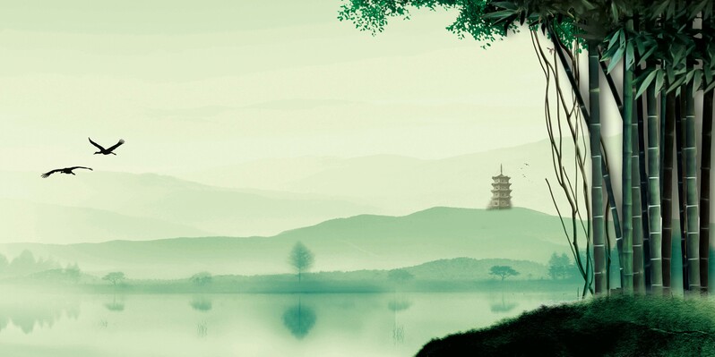 清明节竹林风景，复古中国风广告背景素材，高清JPG/PSD格式下载