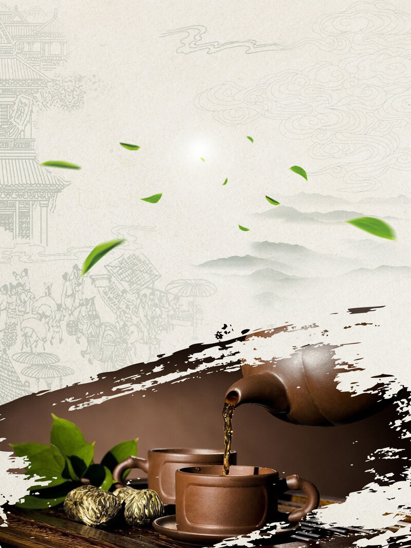 茶道文化，复古中国风茶具背景图片，高清JPG/PSD设计素材下载