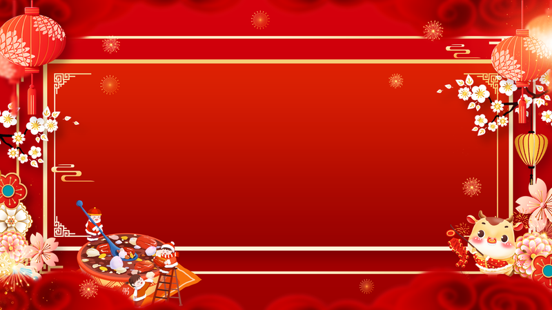 腊八节手绘素材，腊八粥、人物灯笼与中国结，复古中国风背景高清JPG下载