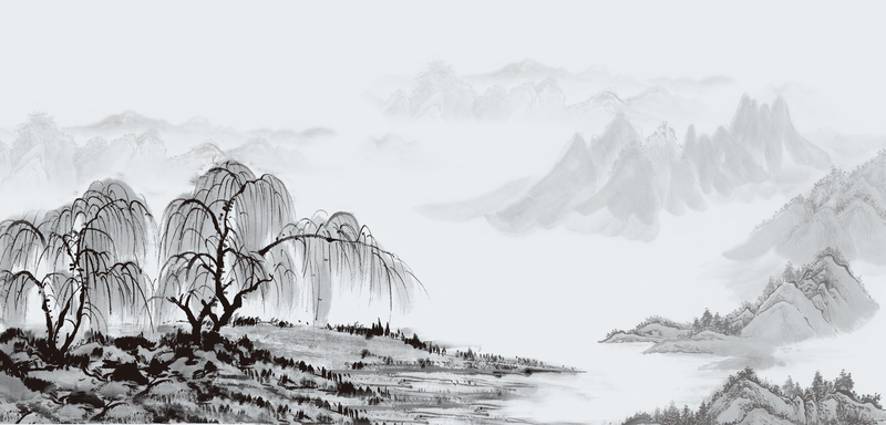 中式水墨画，复古山水画海报背景素材，高清JPG下载，中国风设计元素