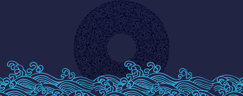 古风蓝色海洋海鲜大餐背景高清JPG素材，复古中国风设计下载