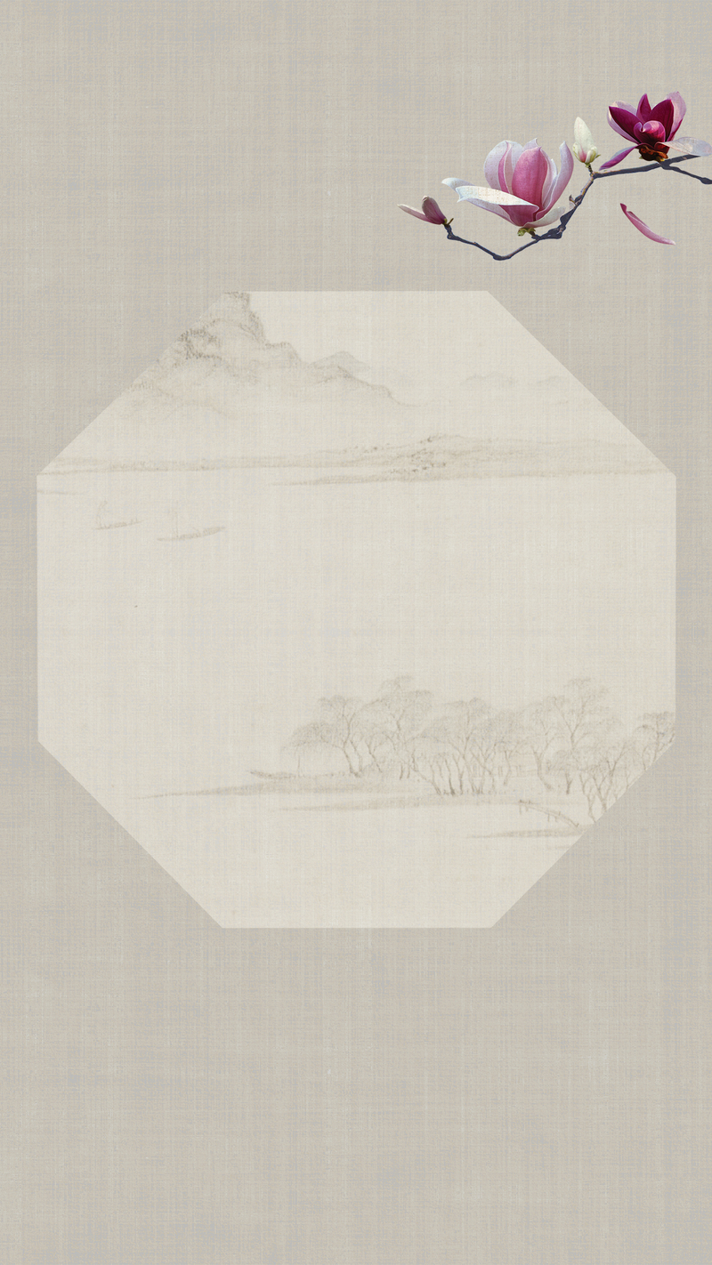 中国风工笔画玉兰水墨画，复古H5背景素材，高清JPG/PSD设计资源下载