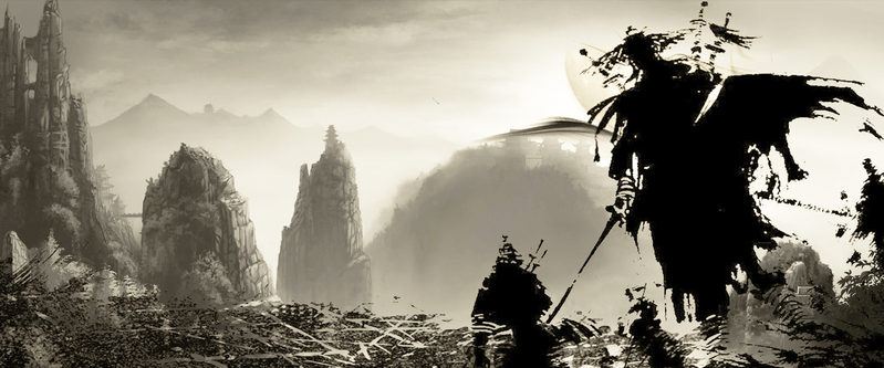 水墨武侠英雄背景banner，复古中国风高清JPG素材下载