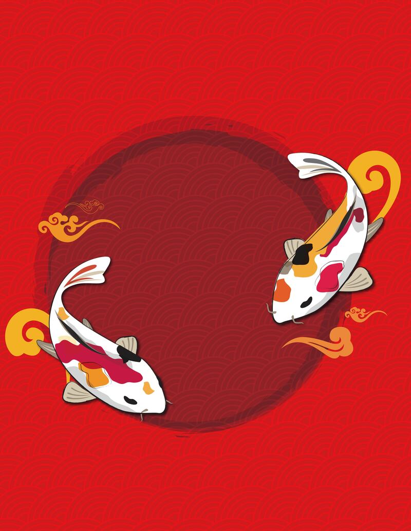 中国风手绘锦鲤背景，高清JPG素材下载，复古风格AI设计资源