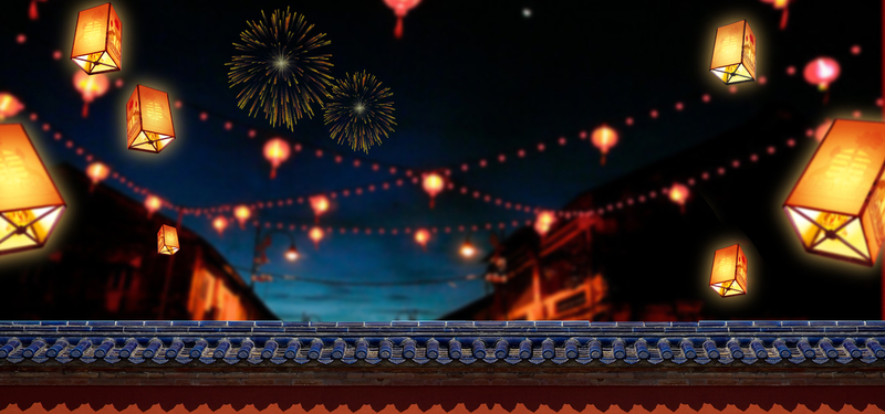 中国风元宵烟花夜景电商海报背景，复古PSD素材，高清JPG下载
