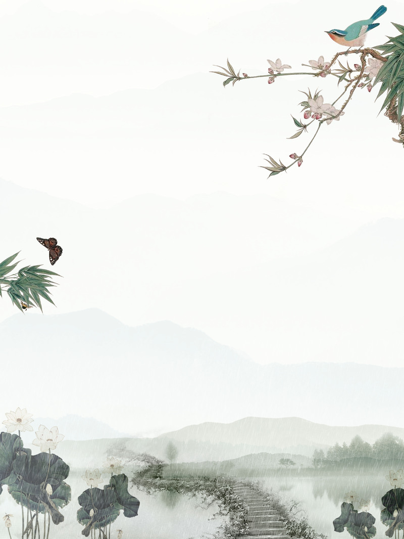 山水画清明节海报背景，复古中国风高清JPG/PSD素材下载