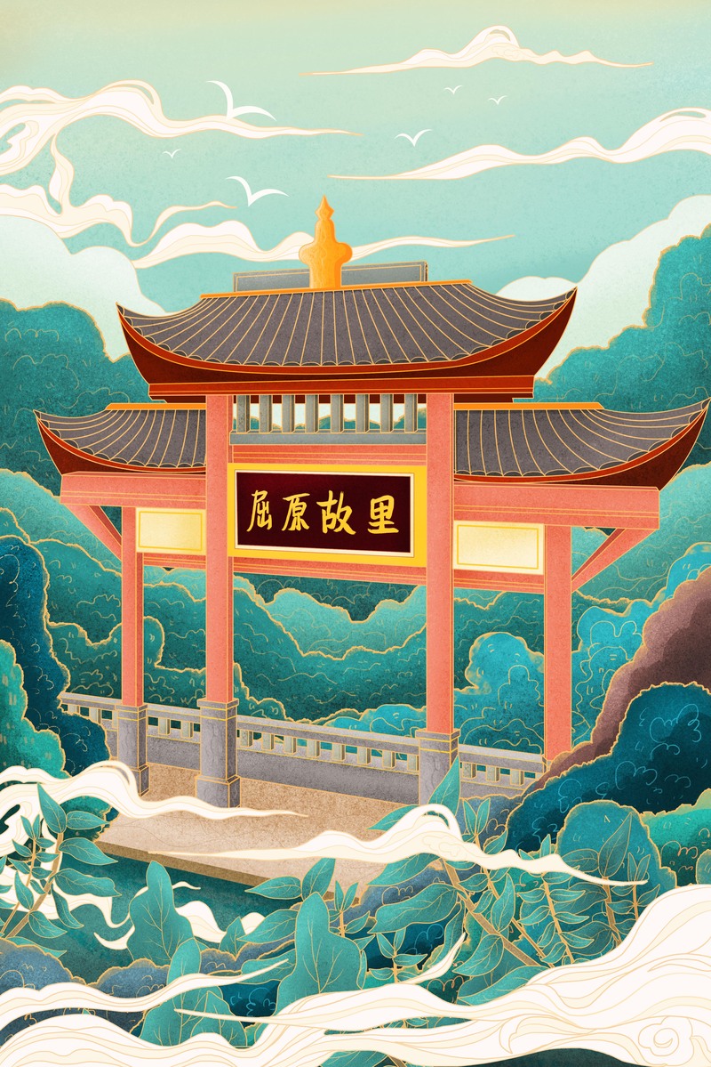 古建筑国潮风，高清JPG与复古PSD设计素材下载