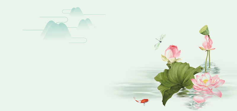 中国风荷花彩色banner，复古JPG/PSD设计素材高清下载