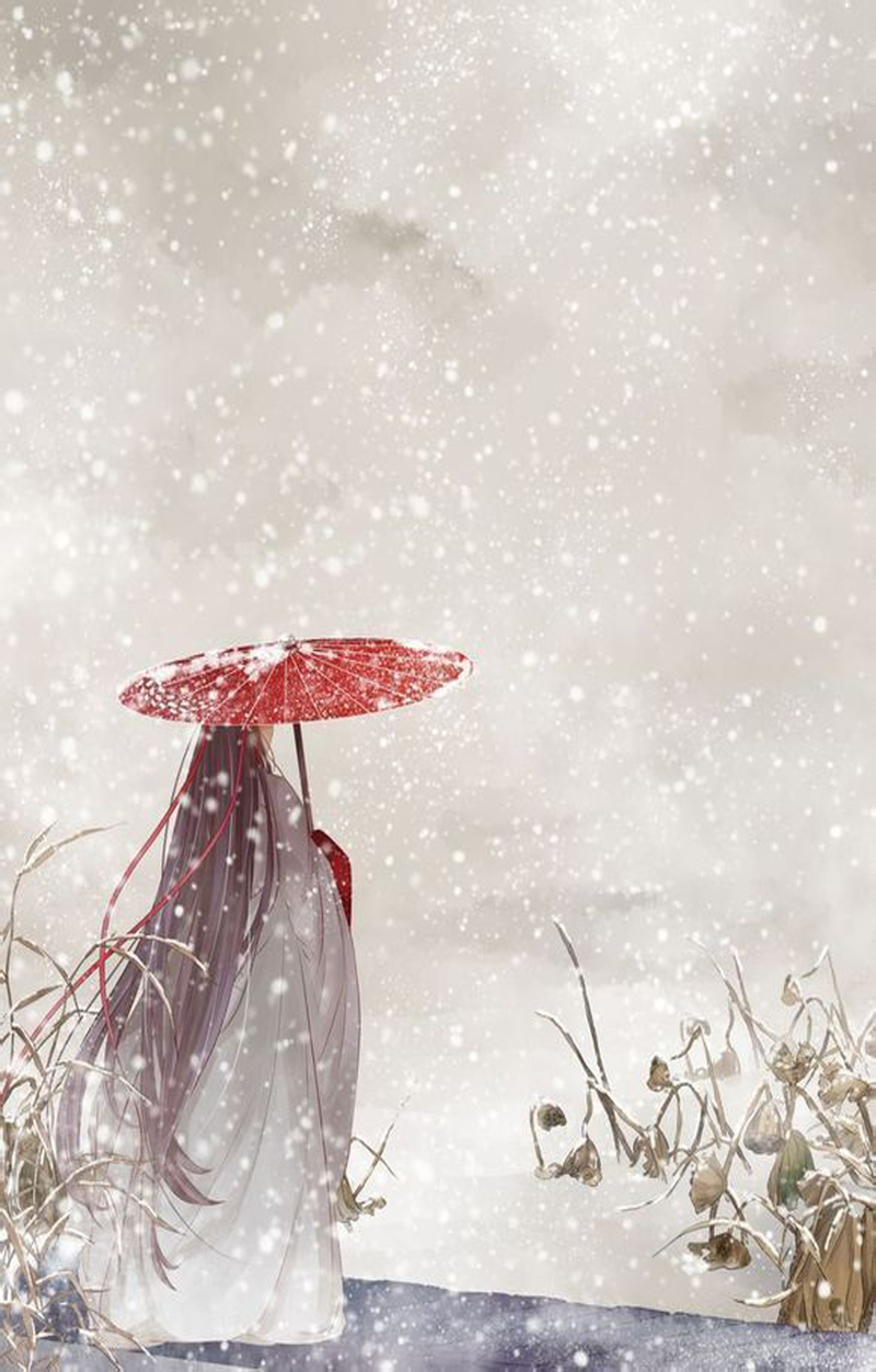 古风雪下打伞佳人图，高清JPG与复古PSD素材下载