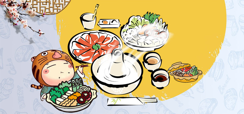 卡通美食宣传banner，复古中国风，高清JPG+PSD设计素材免费下载