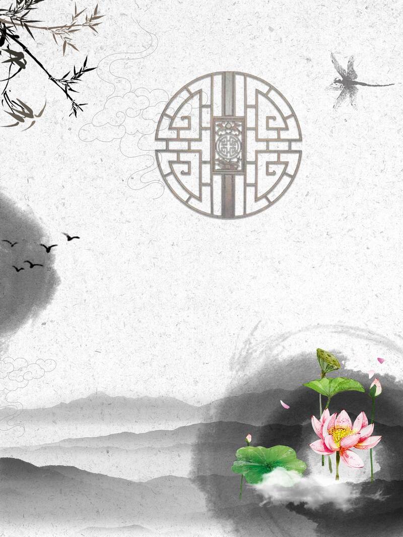 荷塘月色，黑白水墨荷花，复古中国风背景图片，高清JPG/PSD素材下载